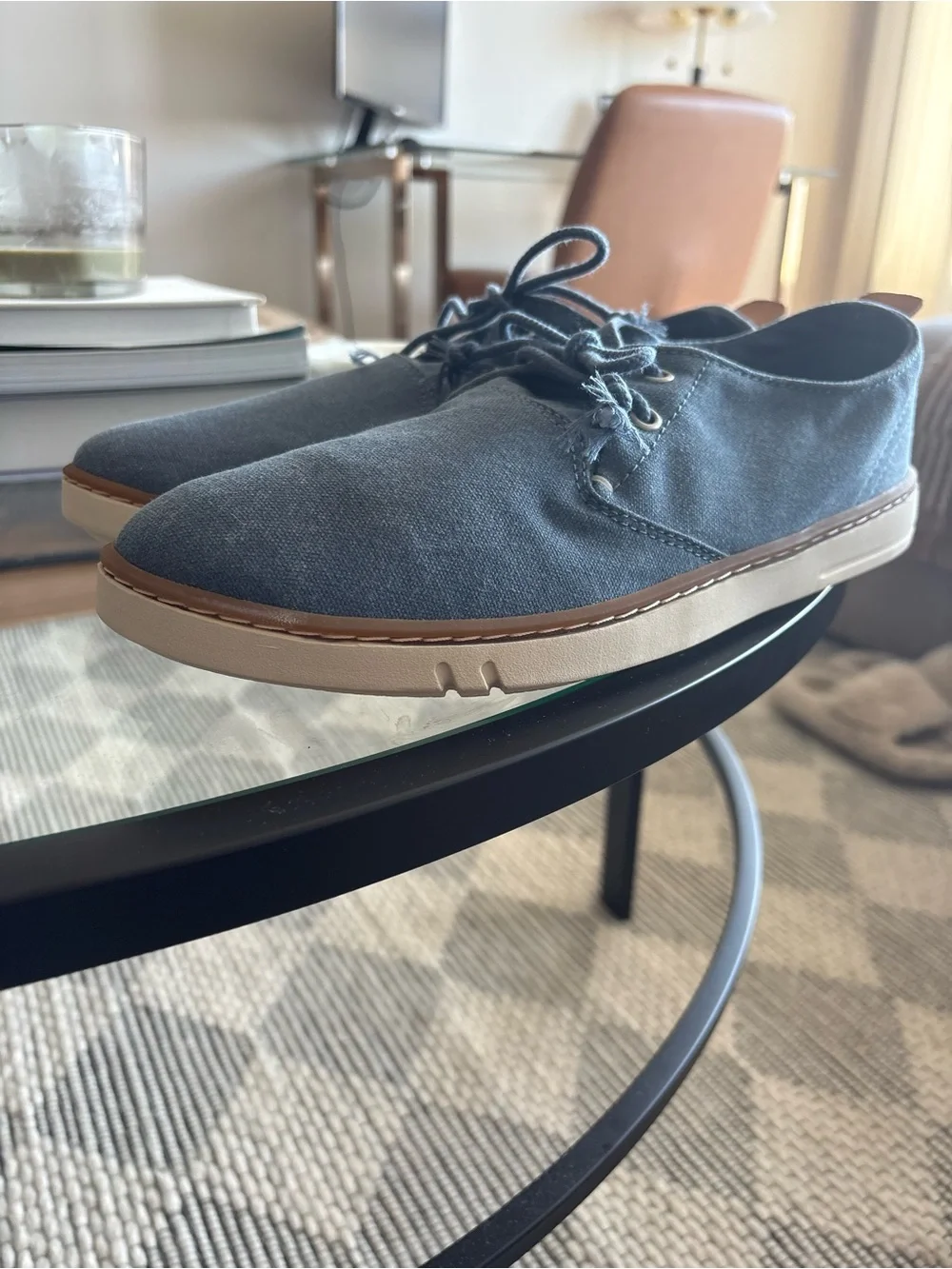 Timberland Men’s Blue Canvas Lace-Up Dress Shoes with Tan Trim size 10 nwt